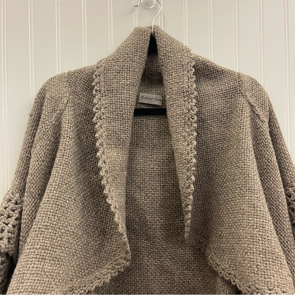 Estilo Sur Heavy Knit Waterfall Collar Open Front Cardigan Tiered Sleeves - Picture 3 of 6